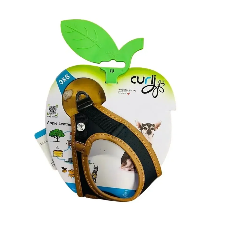 NEW! Curli‎ Vegan Apple Leather Clasp Dog Harness BLACK 3X-SMALL